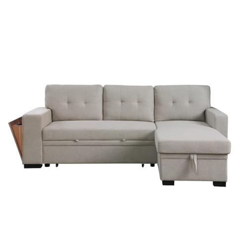 Devion Furniture 92" W Modern L-Shaped Polyester Fabric Upholstered Reversible Side Compartment Sleeper Sectional Sofa Bed with Chaise in Light Gray Finish