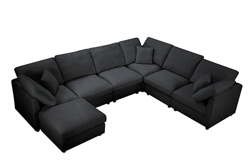 Oversized Modular Cushions Sectional Sofa Couch with Movable Ottoman ,L-Shaped Corner Low Back Deep Seater Sectional&Couch for Home Office Apartment Living Room Furniture Sets, Spacious Space Sofá