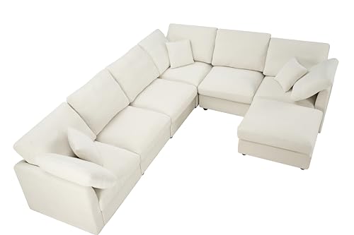 Oversized Modular Cushions Sectional Sofa Couch with Movable Ottoman ,L-Shaped Corner Low Back Deep Seat Spacious Sectional & Couch Convertible Sleeper Sofabed for House Apartment Living Room Sets