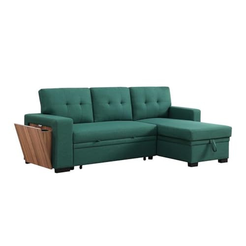 Devion Furniture 92" W Modern L-Shaped Polyester Fabric Upholstered Reversible Side Compartment Sleeper Sectional Sofa Bed with Chaise in Green Finish