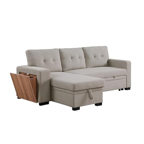 Devion Furniture 92" W Modern L-Shaped Polyester Fabric Upholstered Reversible Side Compartment Sleeper Sectional Sofa Bed with Chaise in Light Gray Finish