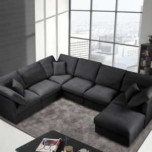 Oversized Modular Cushions Sectional Sofa Couch with Movable Ottoman ,L-Shaped Corner Low Back Deep Seater Sectional&Couch for Home Office Apartment Living Room Furniture Sets, Spacious Space Sofá