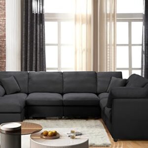 Oversized Modular Cushions Sectional Sofa Couch with Movable Ottoman ,L-Shaped Corner Low Back Deep Seater Sectional&Couch for Home Office Apartment Living Room Furniture Sets, Spacious Space Sofá