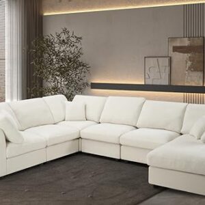 Oversized Modular Cushions Sectional Sofa Couch with Movable Ottoman ,L-Shaped Corner Low Back Deep Seat Spacious Sectional & Couch Convertible Sleeper Sofabed for House Apartment Living Room Sets