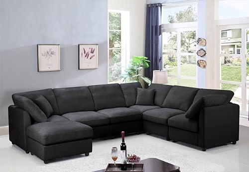 Oversized Modular Cushions Sectional Sofa Couch with Movable Ottoman ,L-Shaped Corner Low Back Deep Seater Sectional&Couch for Home Office Apartment Living Room Furniture Sets, Spacious Space Sofá