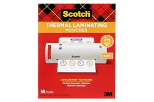 scotch matte thermal laminating pouches, ultra clear with matte finish, letter size 8.9 in x 11.4 in, 50-pack