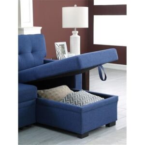 Devion Furniture 92" W Modern L-Shaped Polyester Fabric Upholstered Reversible Side Compartment Sleeper Sectional Sofa Bed with Chaise in Blue Finish