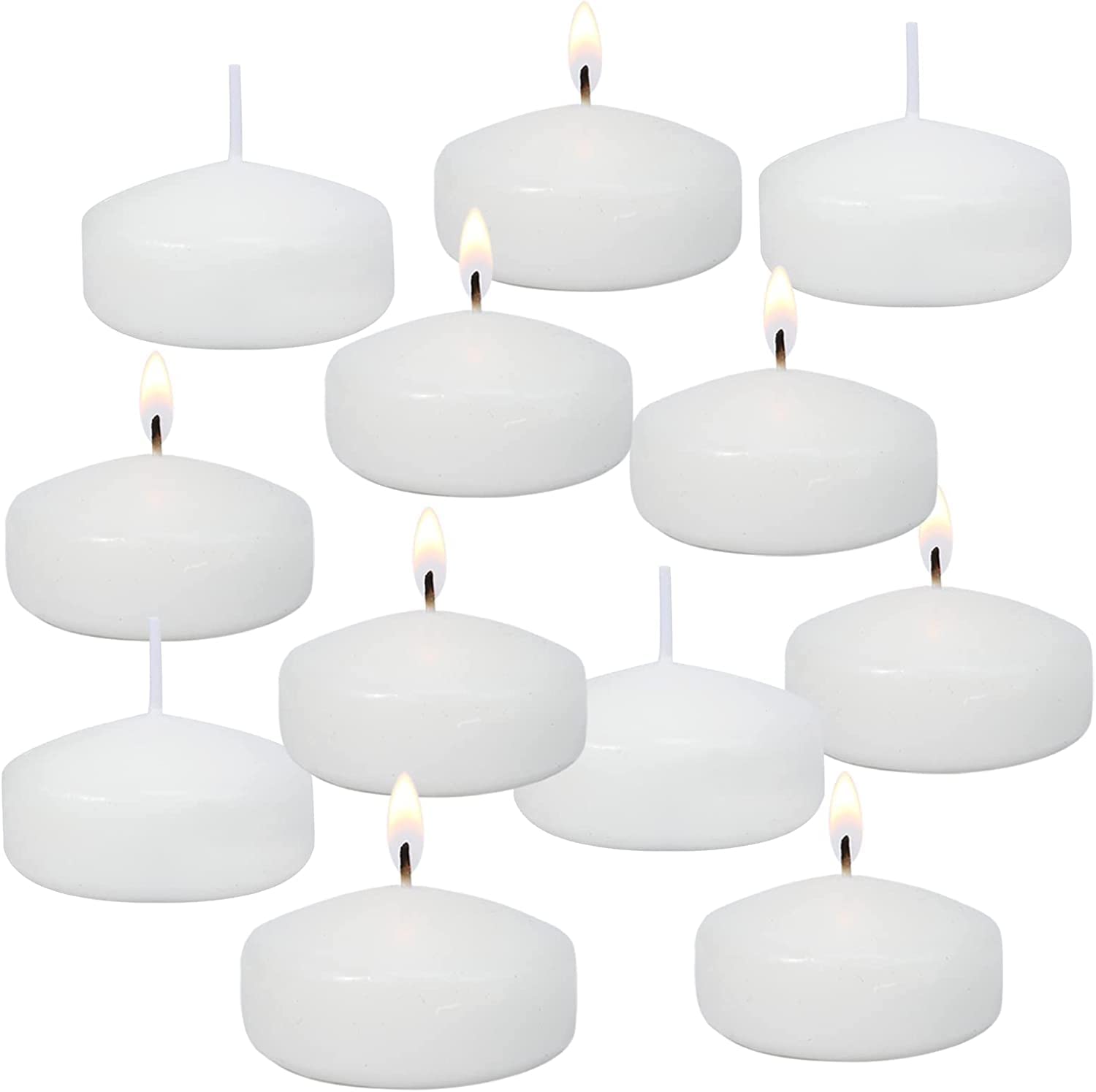 LYOBATH 12 Pack 2 Inch Floating Candles for Centerpieces,White Small Floating Candles for Cylinder Vases, Centerpieces at Wedding, Party, Pool, Holiday