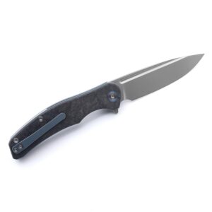 Miguron Knives M Velona Flipper Folding Knife 3.5" M390 Blade Blue Anodized Titanium And Carbon Fiber Handle Pocket Knife MGR-613BUS