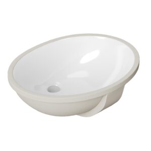 ARIEL 16" x 19.63" Oval Undermount Bathroom Sink Vanity In White, Durable Ceramic Constuction, Space-Saving, Overflow-Proof, Modern Design