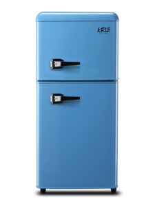 krib bling 3.5 cu.ft refrigerator with freezer,vintage double door,lock fresh 7 level adjustable thermostat ct for dorm, bar, office,kitchen, apartment