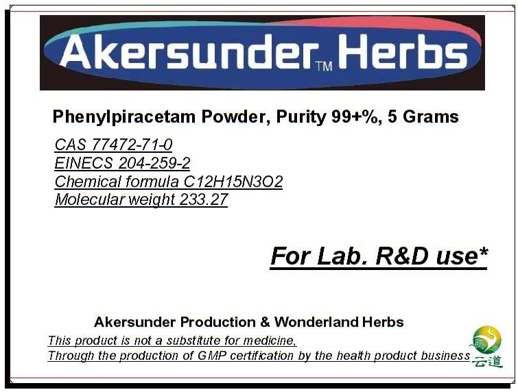 Akersunder Phenylpiracetam Powder, Purity 99.9+%, 5 Grams. Include 100mg Scoop