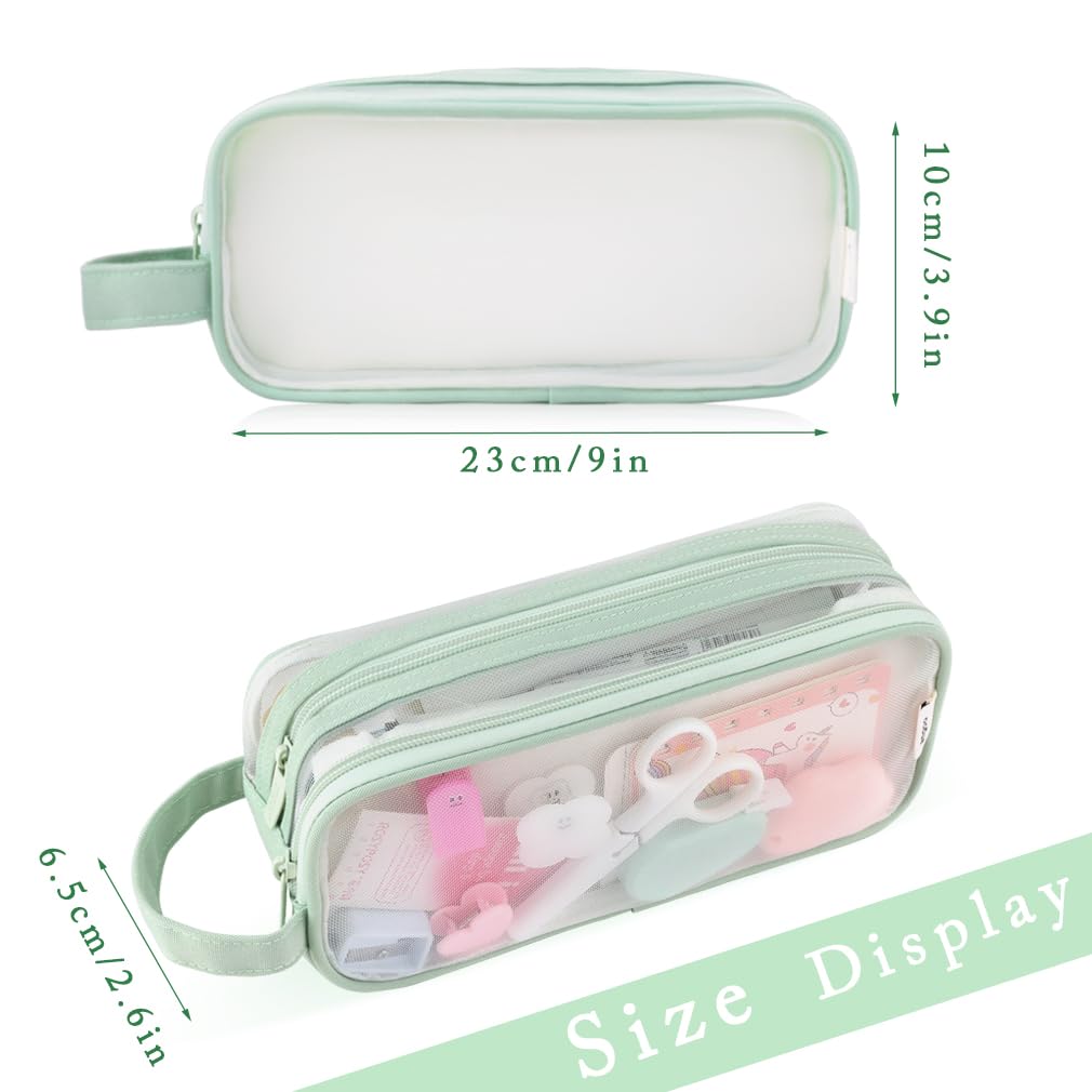 iSuperb Clear Pencil Case Handheld Pen Bag Transparent Makeup Bag Multifunction Pencil Pouch for Business Travel Office Adult (Green)