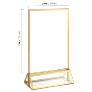 HAKZEON 8 PCS 5 x 7 Inch Acrylic Gold Sign Holder, Gold Acrylic Frames, Gold Acrylic Stands for Display Acrylic Gold Table Number Holders for Table Numbers, Pictures, Menu Display