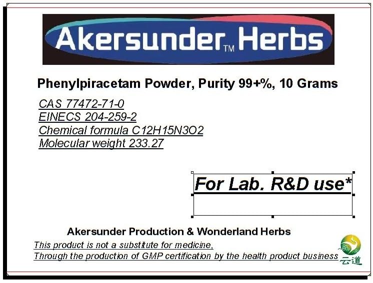 Akersunder Phenylpiracetam Powder, Purity 99.9+%, 10 Grams. Include 100mg Scoop