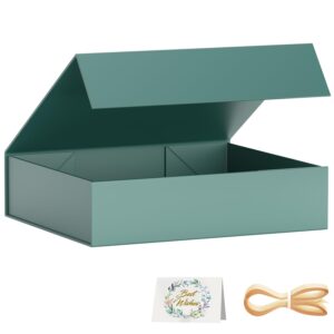 pshvym gift boxes with lids, 11.5x7.8x3 in forest green gift box for presents magnetic closure for t-shirts, gloves, scarves, books, baby clothes, robes clothing gift wrap, contains card, ribbon