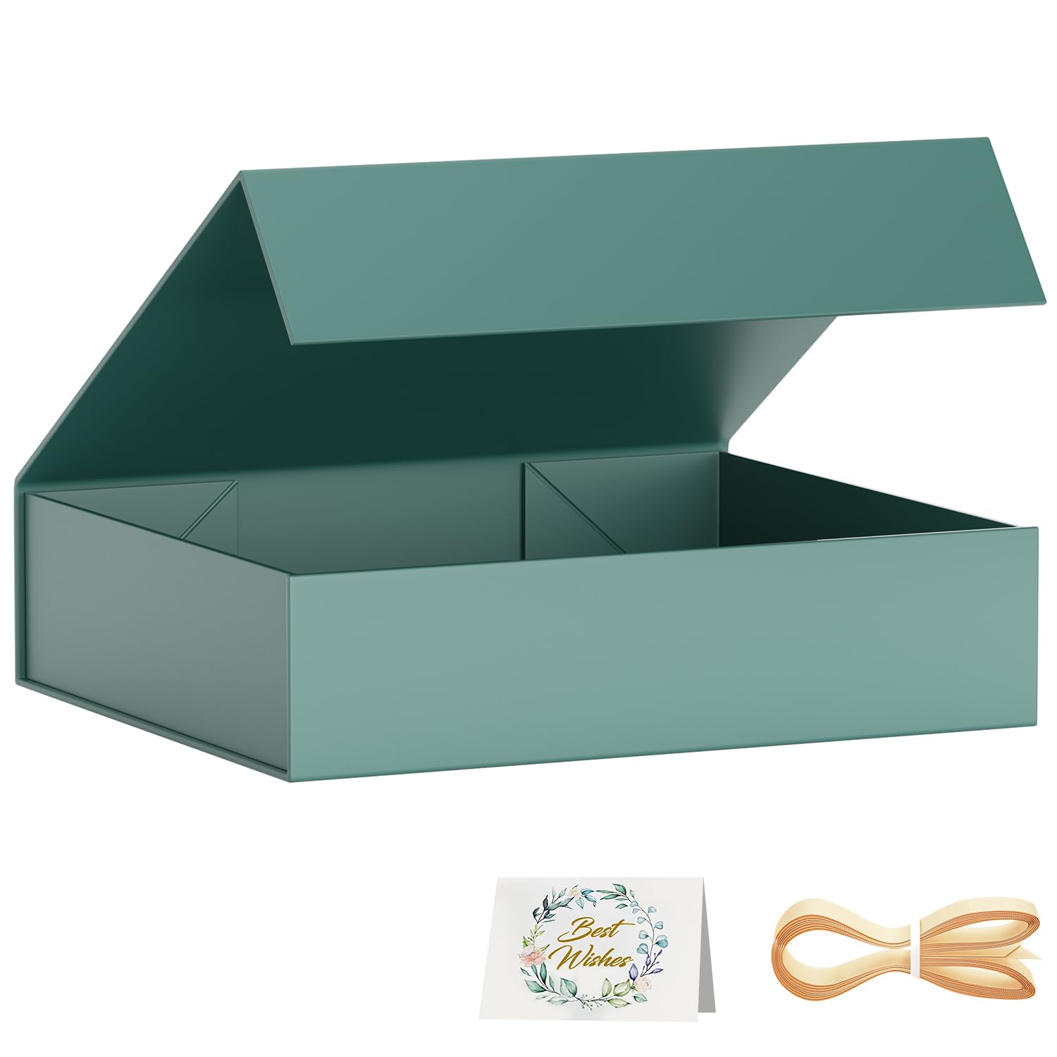 PSHVYM Gift Boxes with Lids, 11.5x7.8x3 In Forest Green Gift Box for Presents Magnetic Closure for T-Shirts, Gloves, Scarves, Books, Baby Clothes, Robes Clothing Gift Wrap, Contains Card, Ribbon