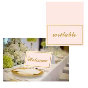 blank table tent place cards with gold foil border for wedding rception,birthday events,dinner parties cards,100 pcs （3.5x2 inch,pink）