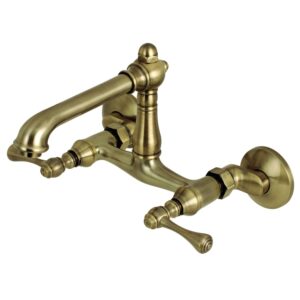 kingston brass english country 6 in. adjustable center wall mount kitchen faucet antique brass antique