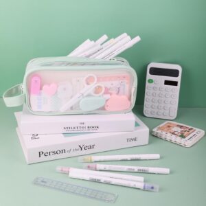 iSuperb Clear Pencil Case Handheld Pen Bag Transparent Makeup Bag Multifunction Pencil Pouch for Business Travel Office Adult (Green)