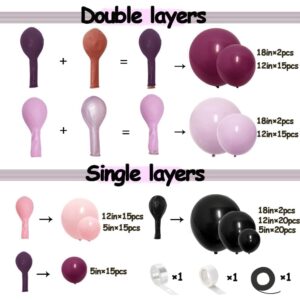 Black Pink Purple Balloons Double Stuffed Pastel Lavender Lilac Balloon Garland Dusty Mauve Plum Balloon Arch Kit For Halloween Wednesday Baby Shower Birthday Wedding Party Decoration