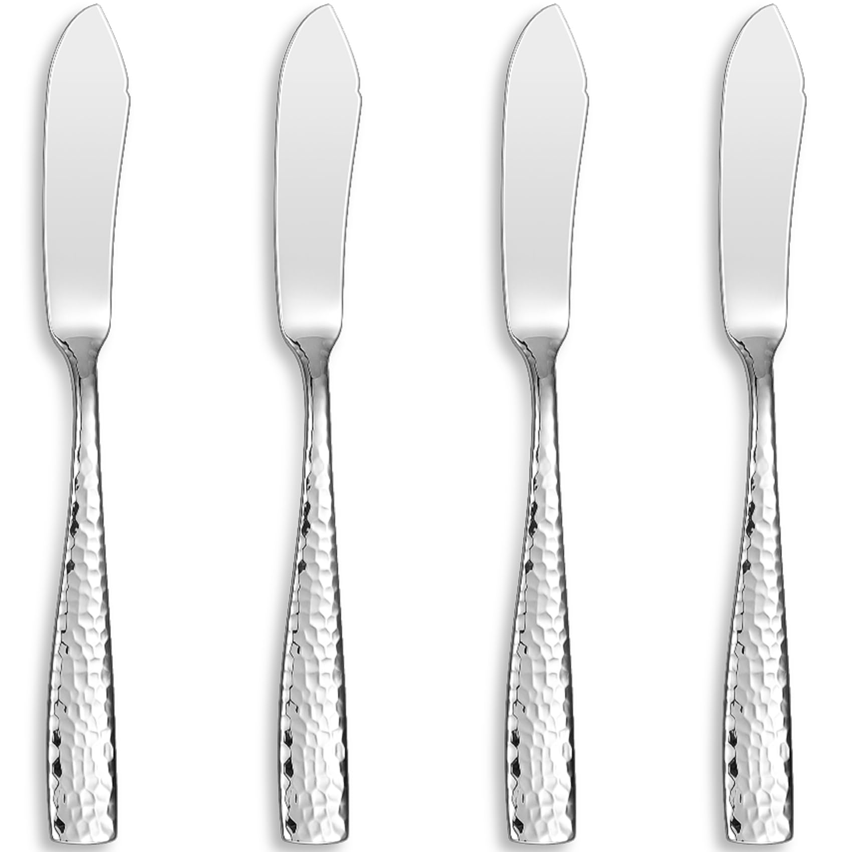 KEAWELL Premium 4-Piece 7" Louis Hammered Butter Knives, 18/10 Stainless Steel, Dishwasher Safe