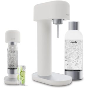 mysoda ruby 2 sparkling water maker - silent carbonated water machine made of robust long-lasting aluminium & 1l water bottle - without co2 cylinder - colour white