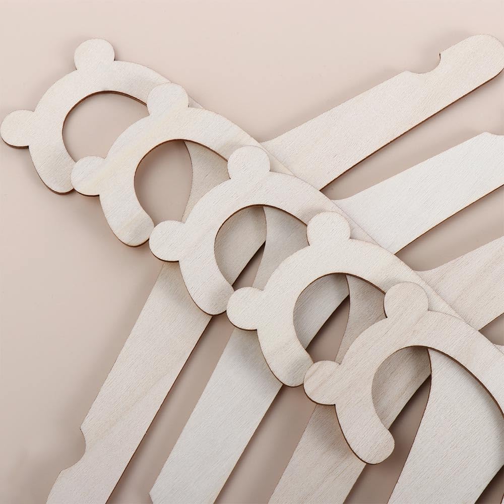 10 Pcs Baby Children Wooden Hangers Children's Clothes Hangers，Cute Little Bear Shape，8.97 * 4.72inch