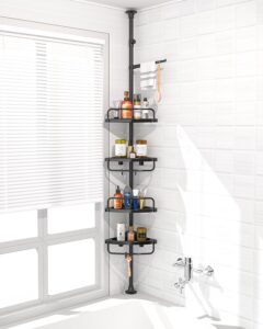 adovel 4 layer corner shower caddy, stainless steel ​constant tension pole shower organizer, adjustable corner shower shelf, rustproof 3.3 to 9.8 ft