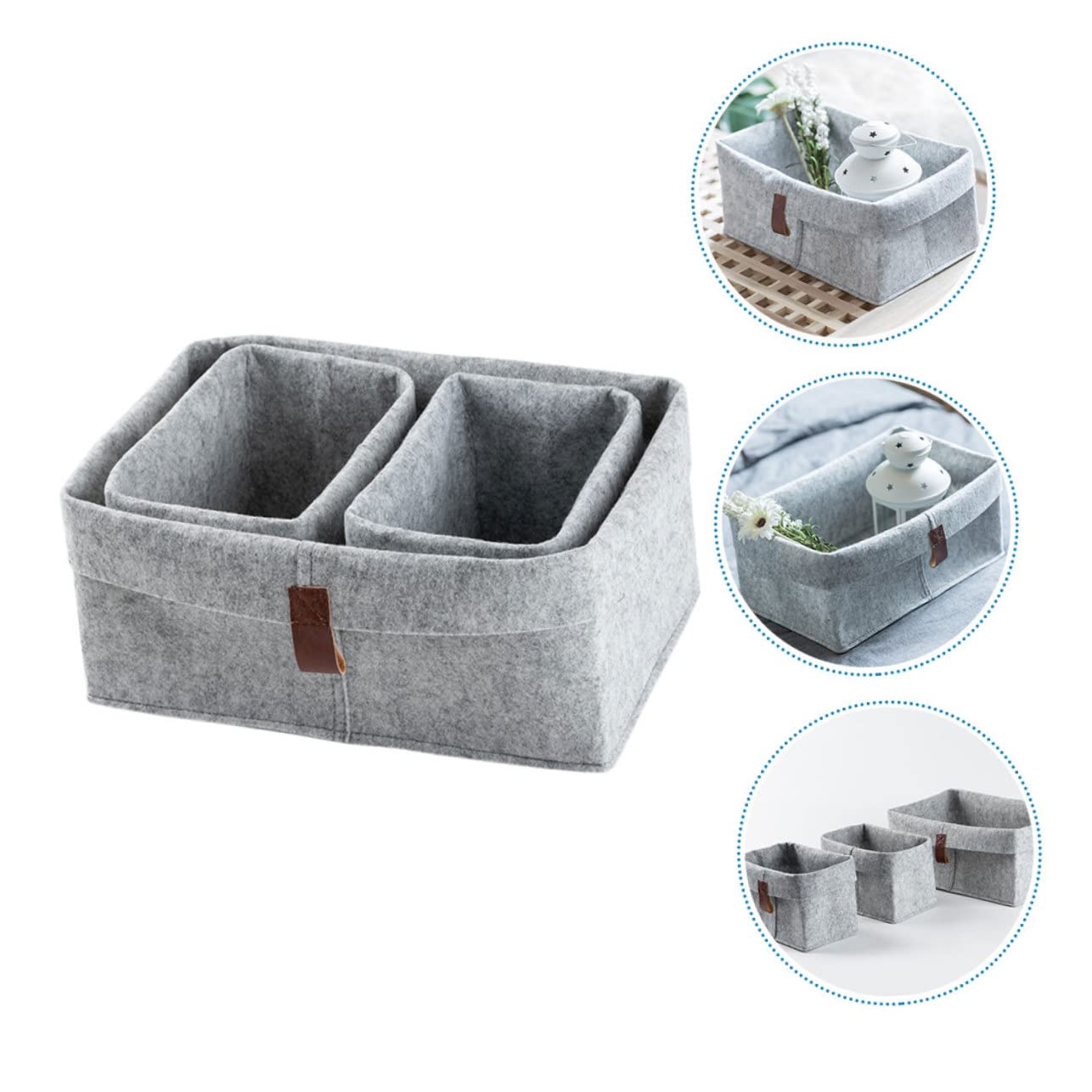 Cabilock 3pcs Felt Storage Basket Ornament Storage Boxes Square Storage Bins Collapsible Basket Desktop Storage Basket Small Storage Basket Felt Cube Box Practical Organizer Felt Basket