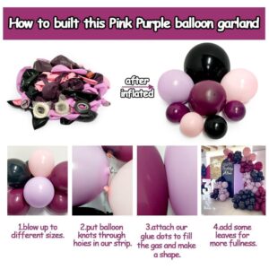 Black Pink Purple Balloons Double Stuffed Pastel Lavender Lilac Balloon Garland Dusty Mauve Plum Balloon Arch Kit For Halloween Wednesday Baby Shower Birthday Wedding Party Decoration