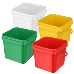 mifoci 4 pcs plastic bucket 5 quart square cleaning bucket utility small pail with handle for house cleaning storage livestock feeding car washing (red,yellow,white,green)