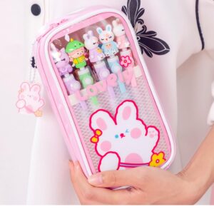 MIFJNF Cute Pencil Case Kawaii Pencil Case Aesthetic Large Capacity Pencil Case with Accessories Pencil Pouch for Girls (Pink)