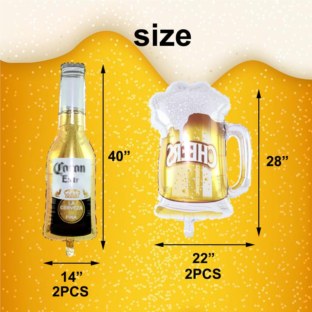 Siticoto Beer Cup Balloon, 40 inch Beer Bottle Mylar Balloons Large Foil Beer Cups Cheers Balloon for Summer Party, Beer Festival, Birthday Party Christmas Wedding Decorations (4Pcs)