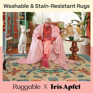 RUGGABLE Washable 3x5 Area Rug, Paisley Prom Dark Tan, Premium Rugs for Living Room, Bedroom, Kitchen, Office, Classroom with Gripper Non Slip Pad, Iris Apfel