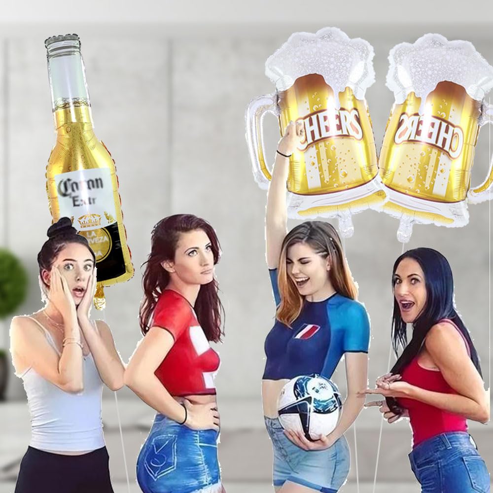 Siticoto Beer Cup Balloon, 40 inch Beer Bottle Mylar Balloons Large Foil Beer Cups Cheers Balloon for Summer Party, Beer Festival, Birthday Party Christmas Wedding Decorations (4Pcs)