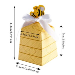 Cyblinia 30 Pack Paper Beehive Gift Boxes Bee Candy Boxes Party Favor Boxes Wedding Favor Candy Boxes with Ribbons for Party Decorations