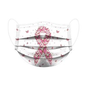 GOGCIAO Breast Cancer Awareness Accessories Disposable Face Cover with Designs for Women,Pink Ribbon Printed Pattern with Nose Wire,50Pcs