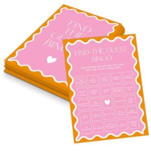 tuyashua pink wavy border find the guest bingo game for 30 guests with game cards, wavy border bridal shower game, modern bridal shower decorations, wedding shower or bachelorette party supplies - 03