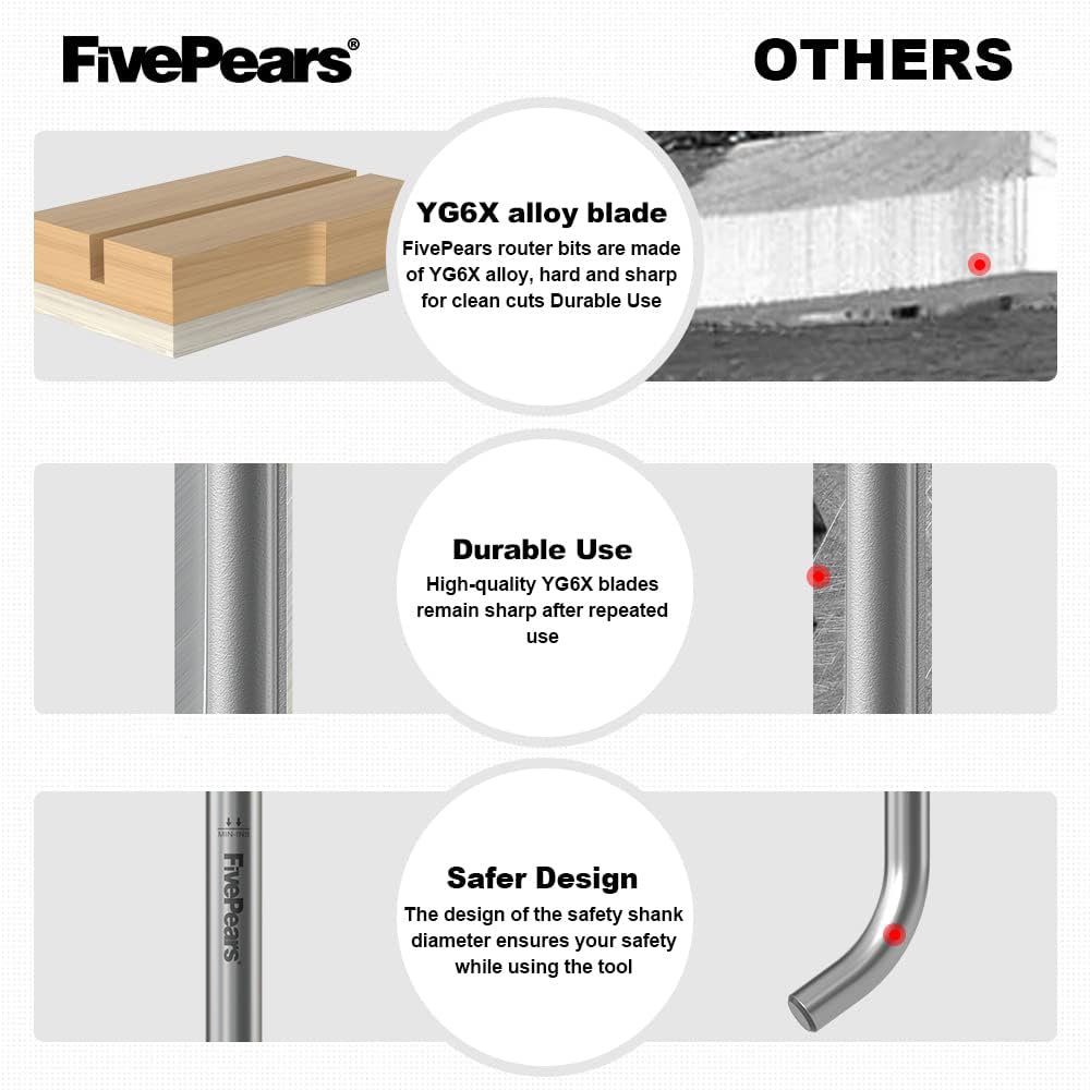 FivePears Pattern Flush Trim Router Bit 1/2 Inch Cutting Diameter, 1-1/2 Inch Cutting Length, 1/4 Inch Shank, Top Bearing Flush Straight Cut Trim Router Bit for Woodworking