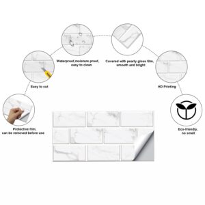 12-Sheet White Peel and Stick Wallpaper, Subway Tile 6''x12'' Self Adhesive Wall Tiles Waterproof PVC Stick on Backsplash Vinyl Decorative Tiles Stickers for Kitchen Bathroom