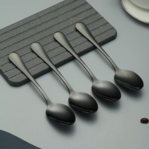 Evanda Black Dinner Spoons 12 Pieces, Black Titanium Plating Stainless Steel 7.28inch Spoons, Dessert Spoons, Table Spoon, Soup Spoons, Easy To Clean, Dishwasher Safe