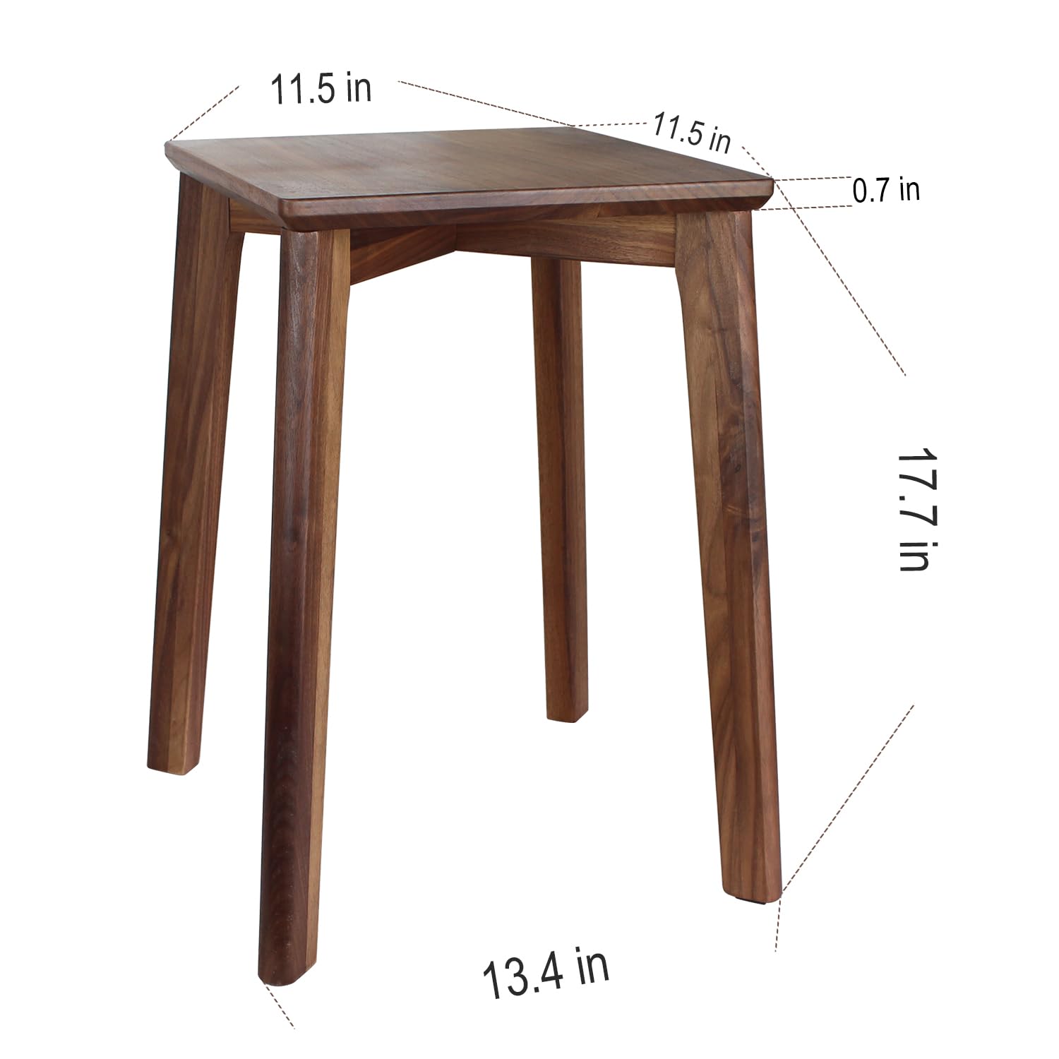 18-Inch Stackable Wooden Stool from Walnut Solid Wood, Stacking Backless Stool with Square Top Anti-Slip Felt Pad for Kitchen, Dining Room, Living Room, Office, Classroom, Workroom, Bedroom, Studio