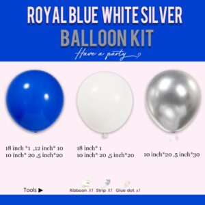 FROUFING Winter silver Royal blue and white balloon Garland Arch Kit 143Pcs balloons for Wedding prince Baby shower for Boy Men's 21st birthday decorations Graduation Ceremony supplies