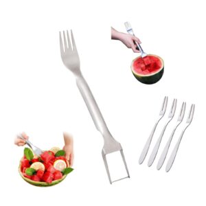 watermelon fork stainless steel 2 in 1 watermelon fork knife double end watermelon slicer summer watermelon fruit cutting fork, watermelon fork slicer with fruit fork, set of 5