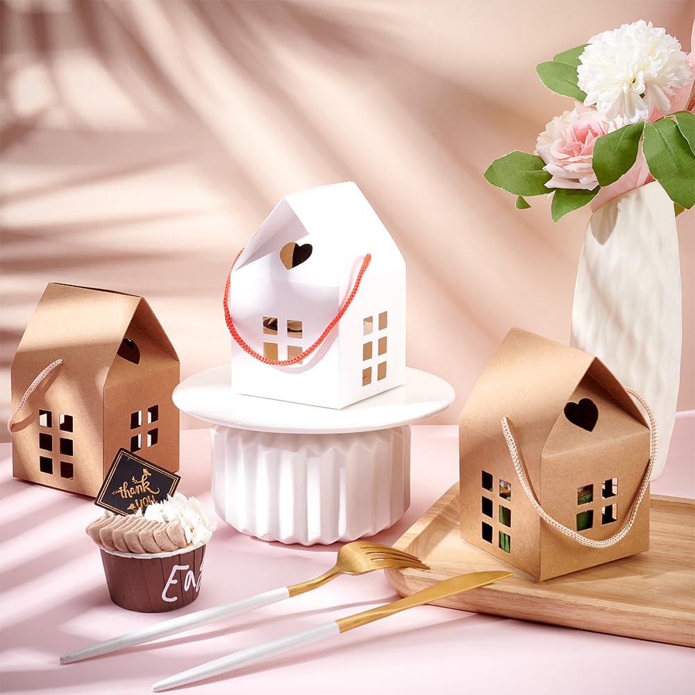 BENECREAT 30Pcs House Shaped Gift Boxes, 3x3x3inch Log Kraft Paper Candy Box Cardboard Treat Boxes for Wedding Baby Shower Birthday Party