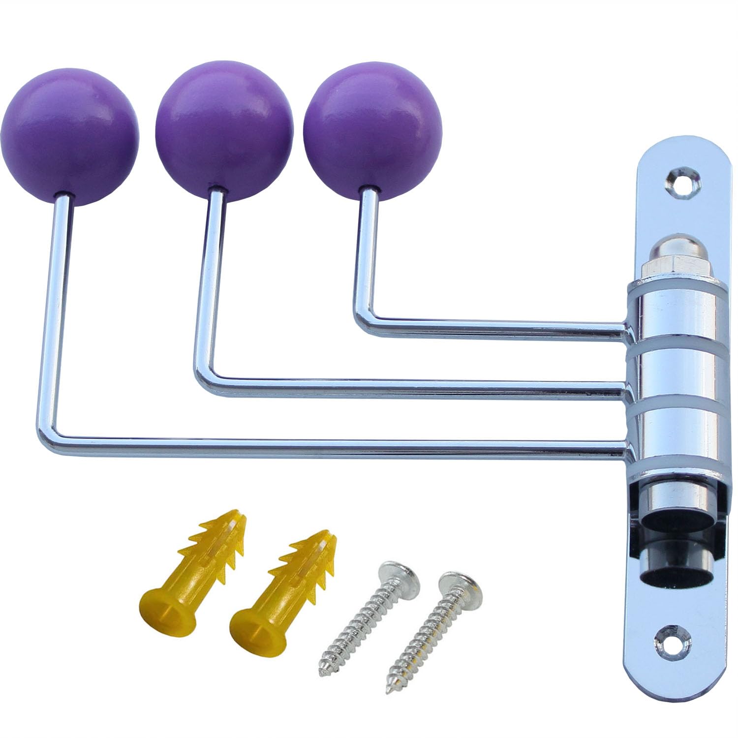 ImyHok Decorative Wall Hook Swivel Metal Coat Rack with Wood Decor Balls Cute Foldable Storage Hooks for Hanging Towel Girls Hair Ring Kids Hats Bags in Bathroom Bedroom, Wall Mounted,Purple