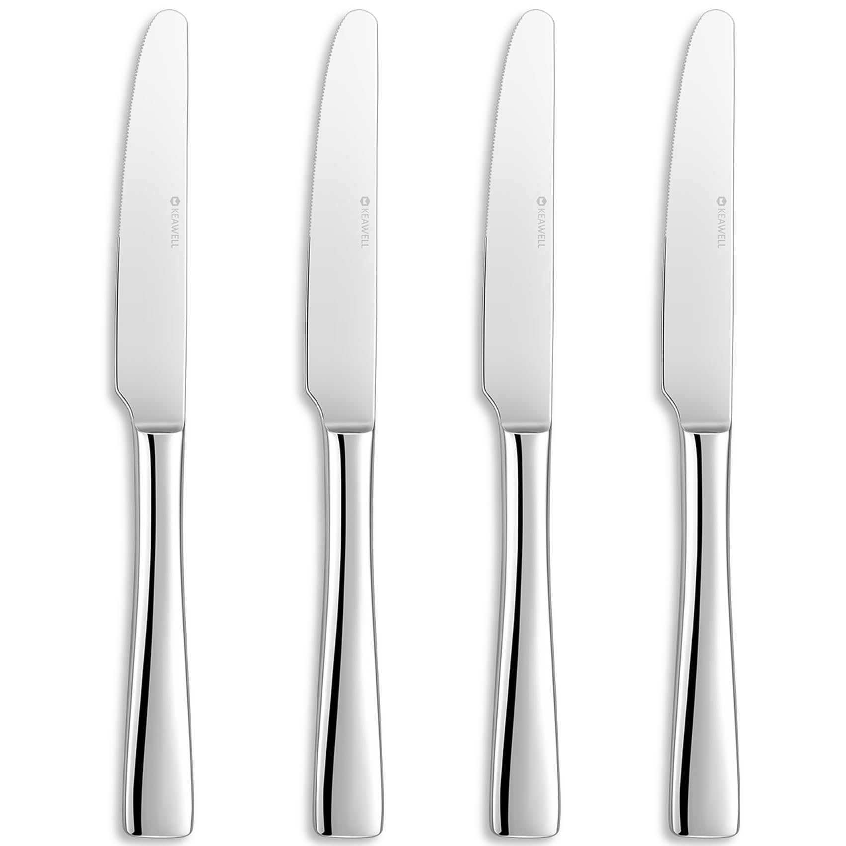 KEAWELL Premium 9.5" Louis Dinner Knives, Set of 4, Stainless Steel Dishwasher Safe, Serrated Knives (Plain)