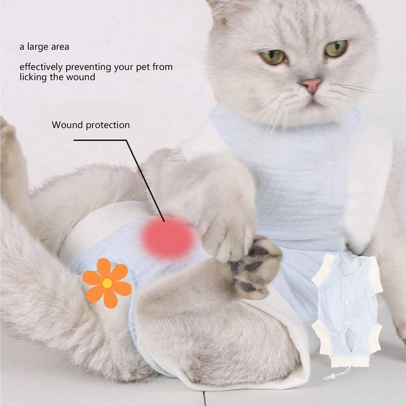 Airshi Cat Postoperative Suit, Breathable Prevent Licking Sweat Absorbent Cat Recovery Suit Button Design for Dogs (S)