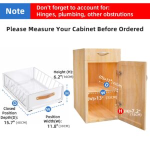 Pull out Cabinet Organizer Fixed with Adhesive Nano Film,Heavy Duty Slide out Pantry Shelves Drawer Storage,Sliding Mesh Cabinet Basket with Handle for Kitchen, Bathroom,Home, 11.8W"X 15.7D"X6.2"H